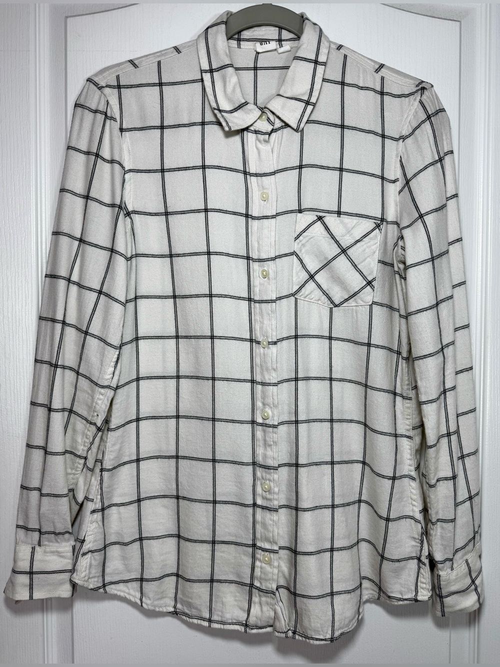 GAP Cream & Black Windowpane Button-Up Soft Flannel Shirt #1848